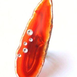 Handcrafted Orange Agate Crystal & Swarovski Crystals Fashion Ring